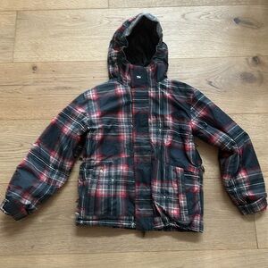 Quicksilver snow jacket kids Small 10 boys plaid red black